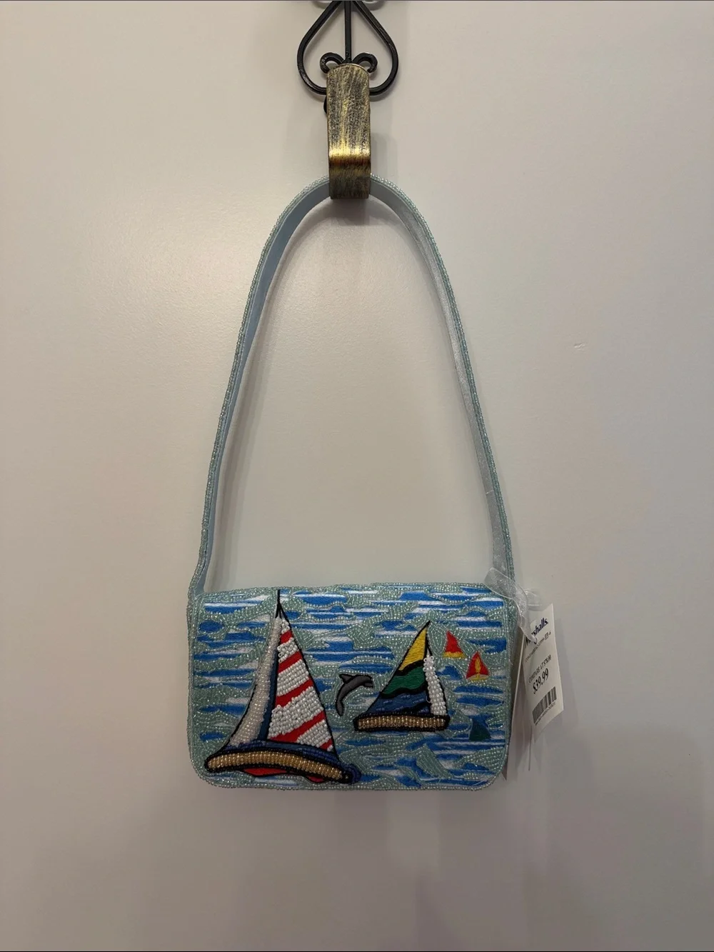 NWT-Viral Beaded Sailboat Crossbody Bag in Light Blue by Marshalls - Picture 2 of 11
